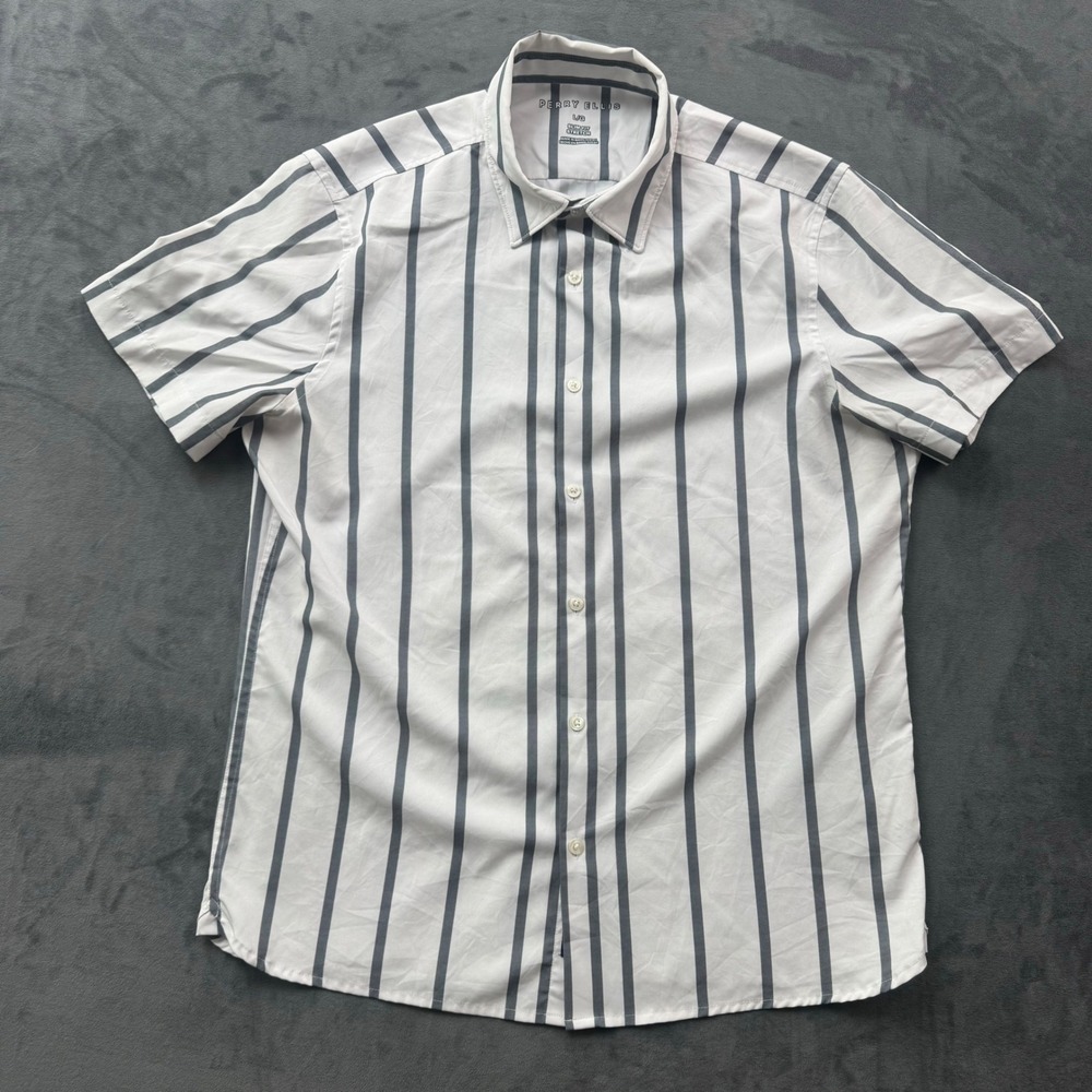 Perry Ellis Mens Slim Fit Stretch Stripe Short Sleeve Button Up Shirt Large